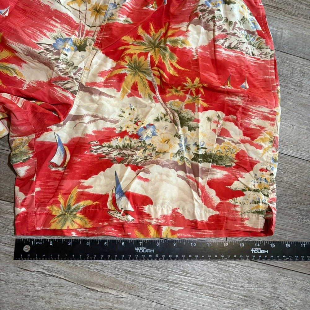 Lands'‎ End Swim Trunks Mens XL Red Tropical Palm Tree Floral Hawaiian Print